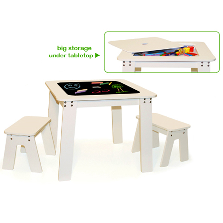 chalk table features a reversible tabletop
