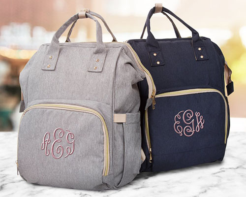 Modern, Personalized Diaper Bag with Beautiful Embroidered Monogram