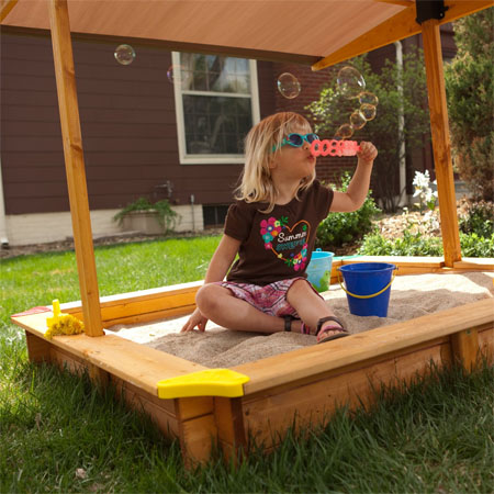 large covered wooden sandbox gives excellent outdoor fun to your kids2