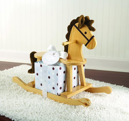 Rockabye Baby Personalized Rocking Horse with Plush Toy and Layette Gift Set